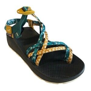 Chaco ZX2 Double Strap Blue Mustard Floral Hiking Trail Sandals Womens Size 8M
